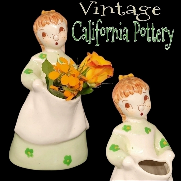 Vintage California Pottery DELEE? Rare freckled girl planter vase - Picture 1 of 10